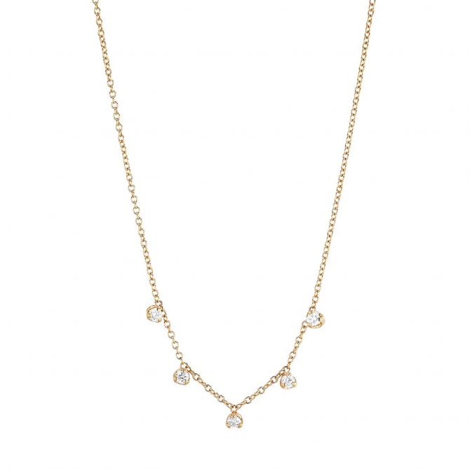 Zoe Chicco 5 Dangling Diamond Prong Set Station Necklace in Yellow Gold, 16"