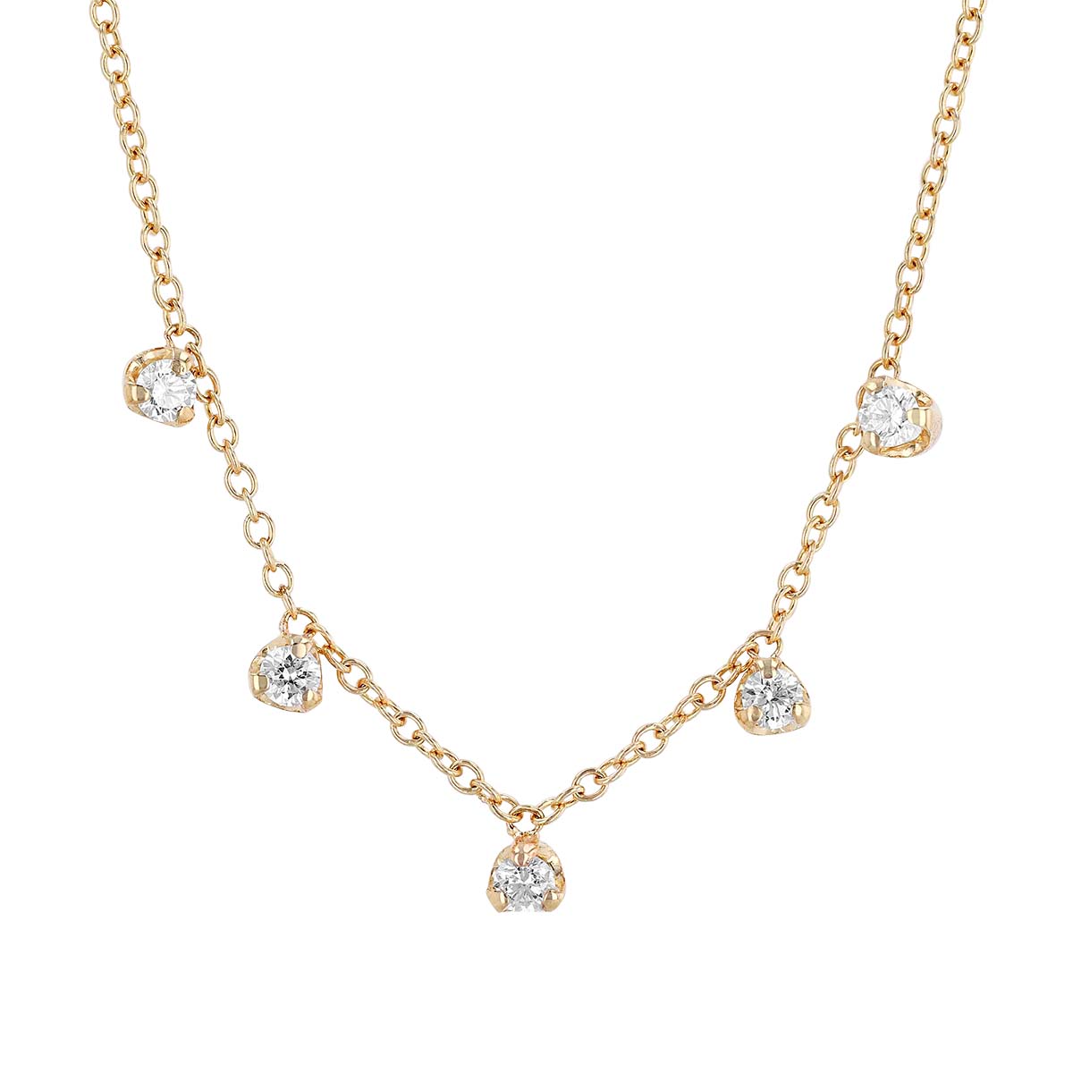 Zoe Chicco 5 Dangling Diamond Prong Set Station Necklace in Yellow Gold, 16