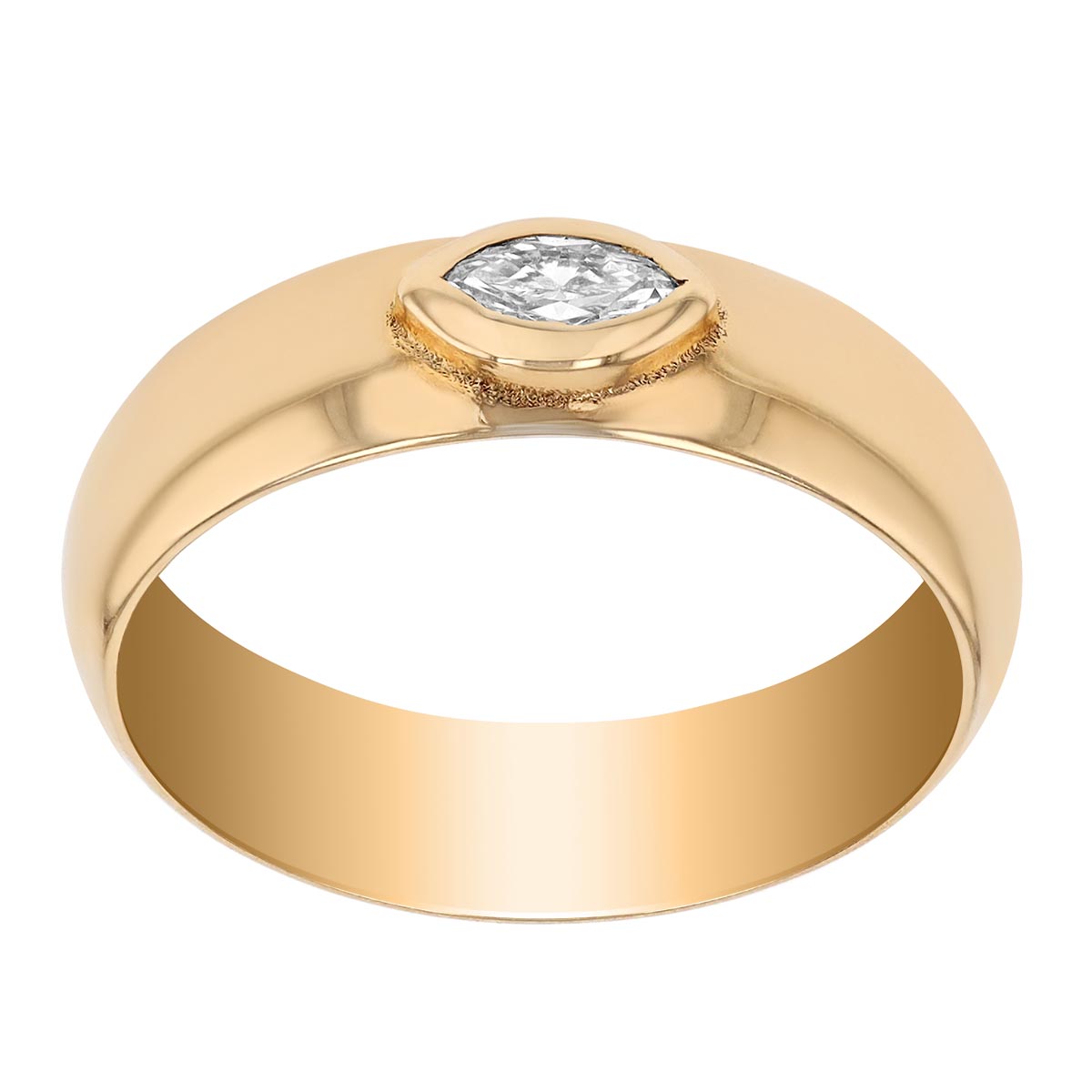 Zoe Chicco Yellow Gold Half Round Band Ring with Marquise Diamond
