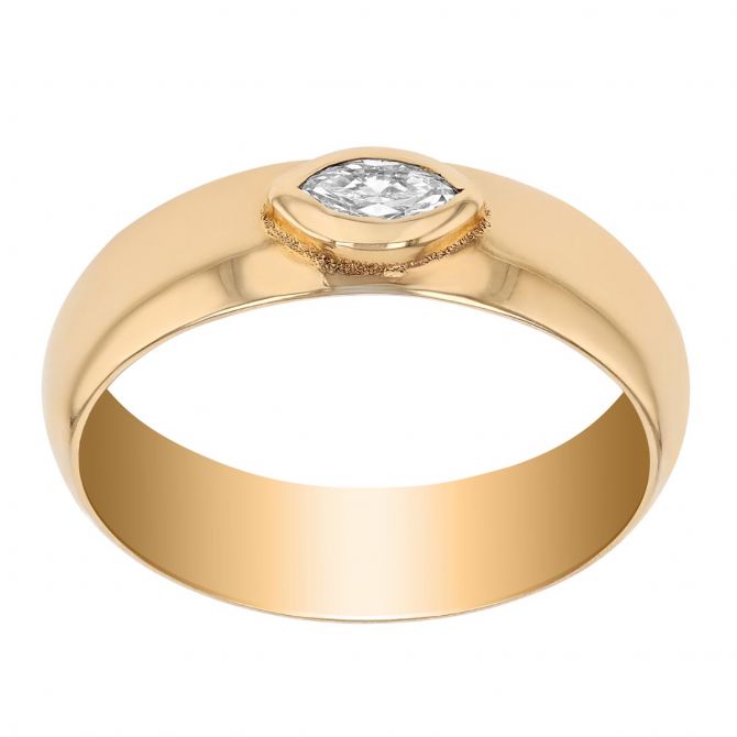 Zoe Chicco Yellow Gold Half Round Band Ring with Marquise Diamond