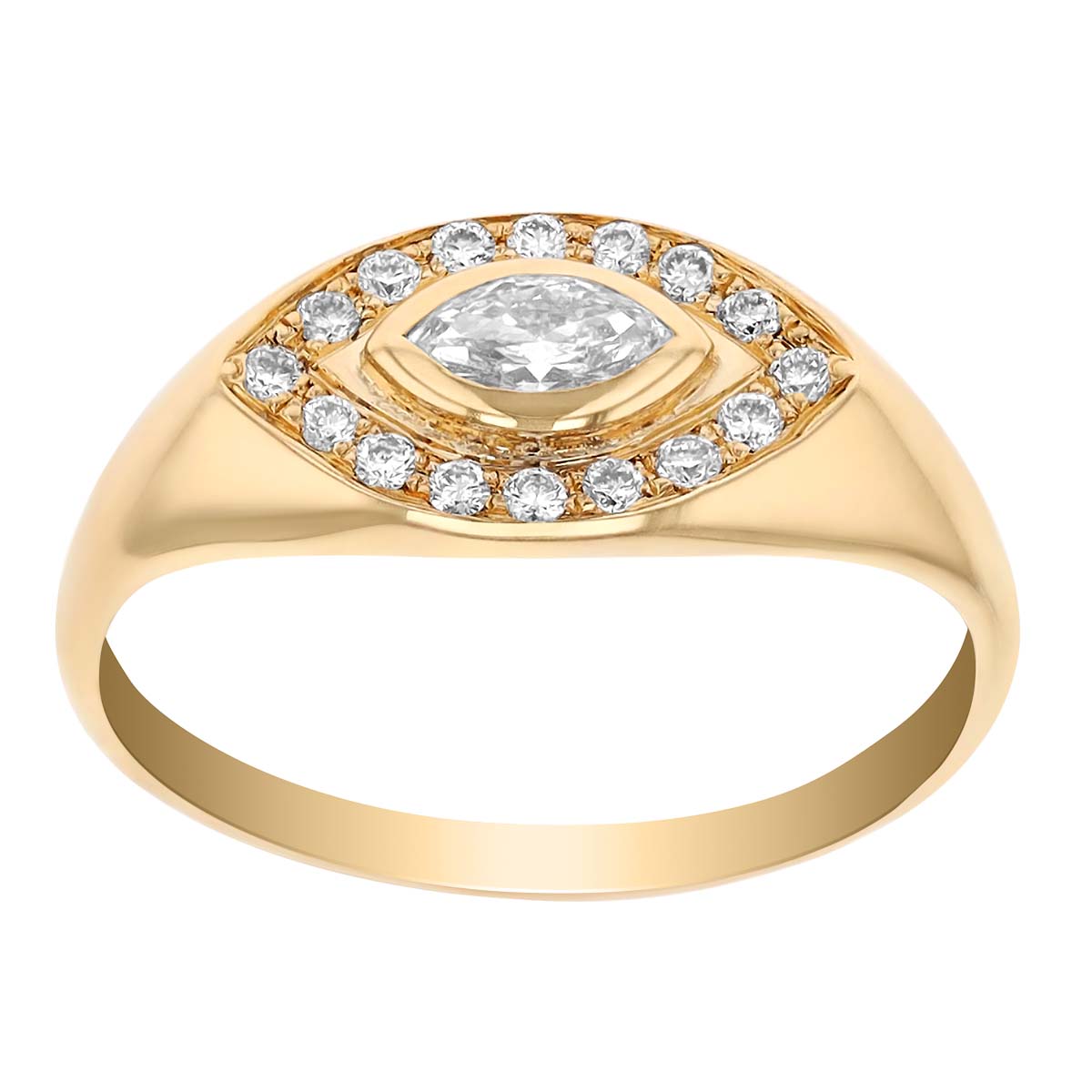 Zoe Chicco Marquise Diamond Halo Signet Ring in Yellow Gold