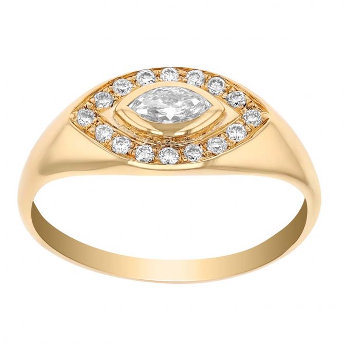 Zoe Chicco Marquise Diamond Halo Signet Ring in Yellow Gold
