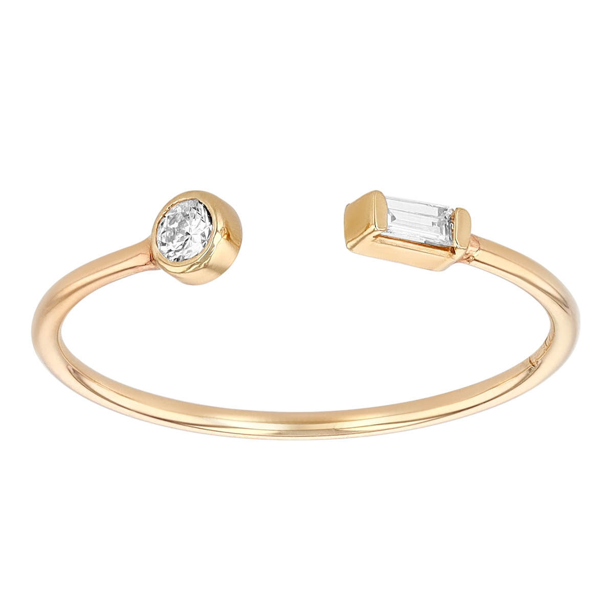Zoe Chicco Baguette & Round Diamond Bezel Set Open Ring in Yellow Gold