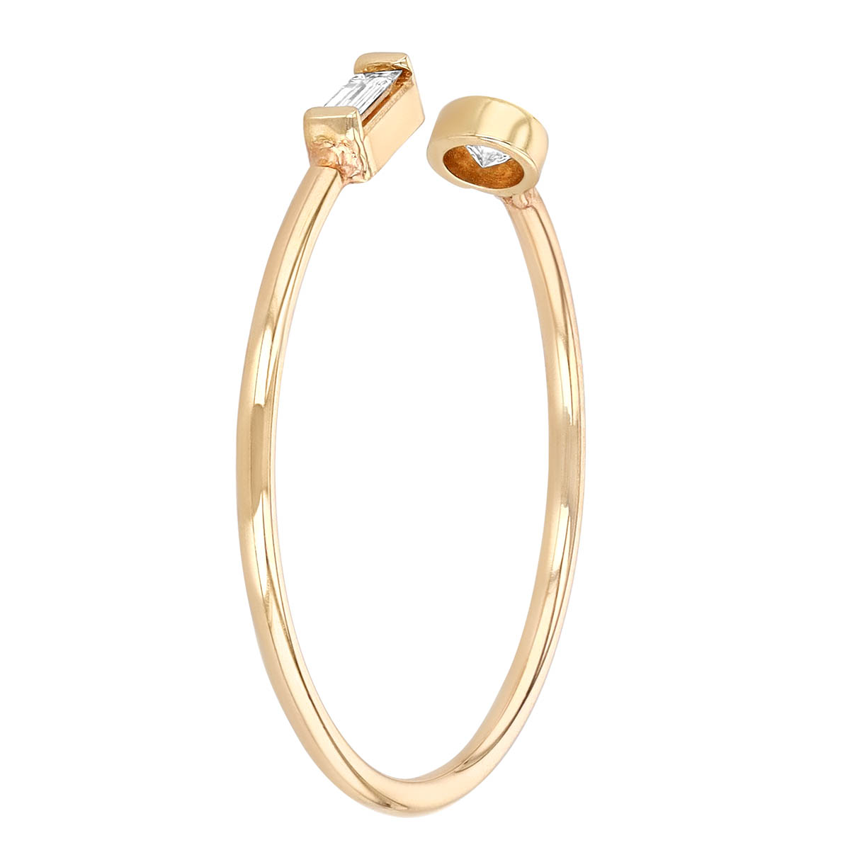 Zoe Chicco Baguette & Round Diamond Bezel Set Open Ring in Yellow Gold