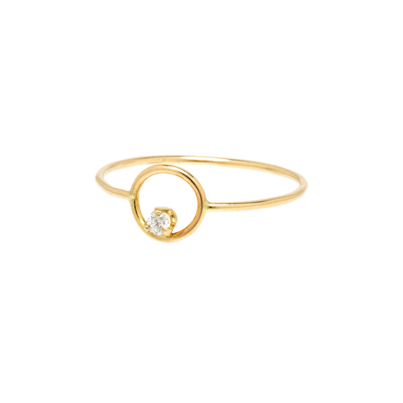 Zoe Chicco Yellow Gold Open Circle Ring with Prong Set Diamond