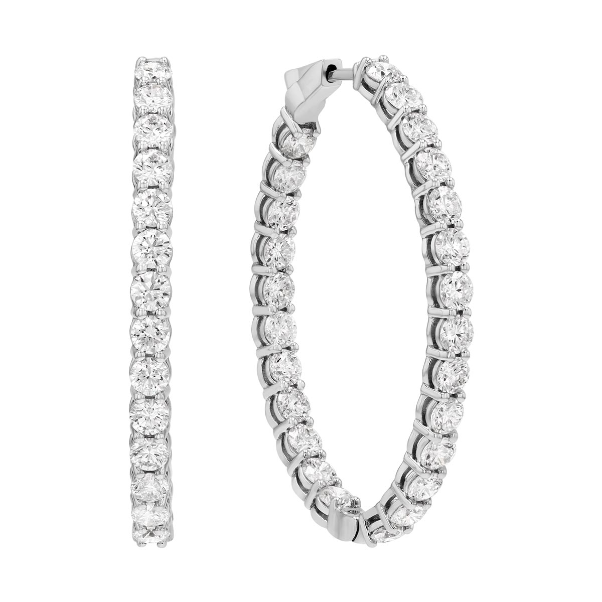 Round Diamond In & Out Oval Hoop Earrings in White Gold, 7.50 cttw