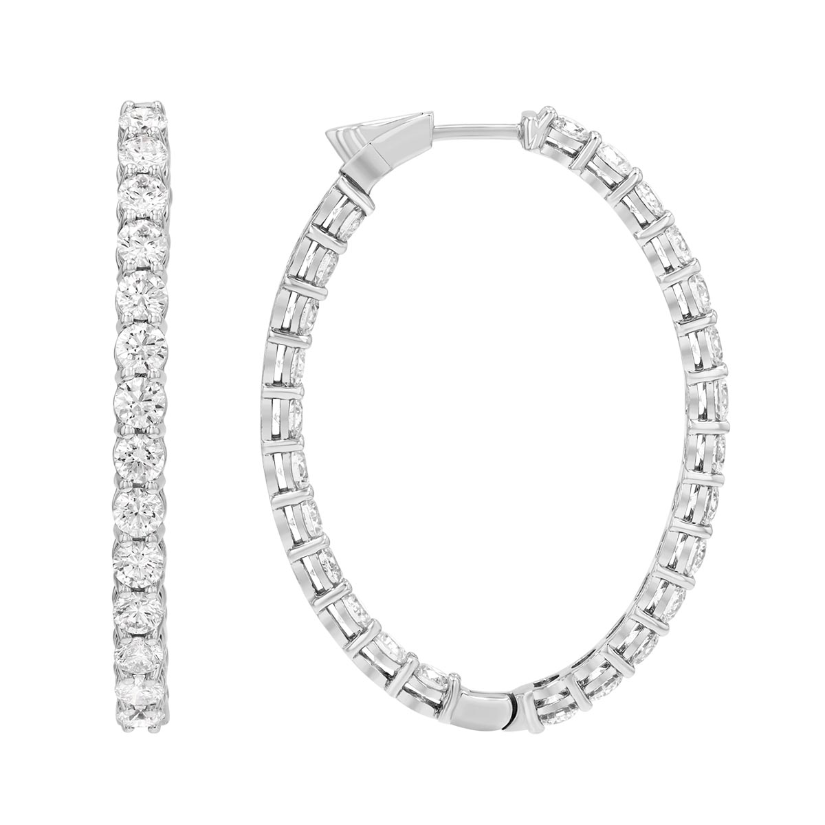 Round Diamond In & Out Oval Hoop Earrings in White Gold, 7.50 cttw