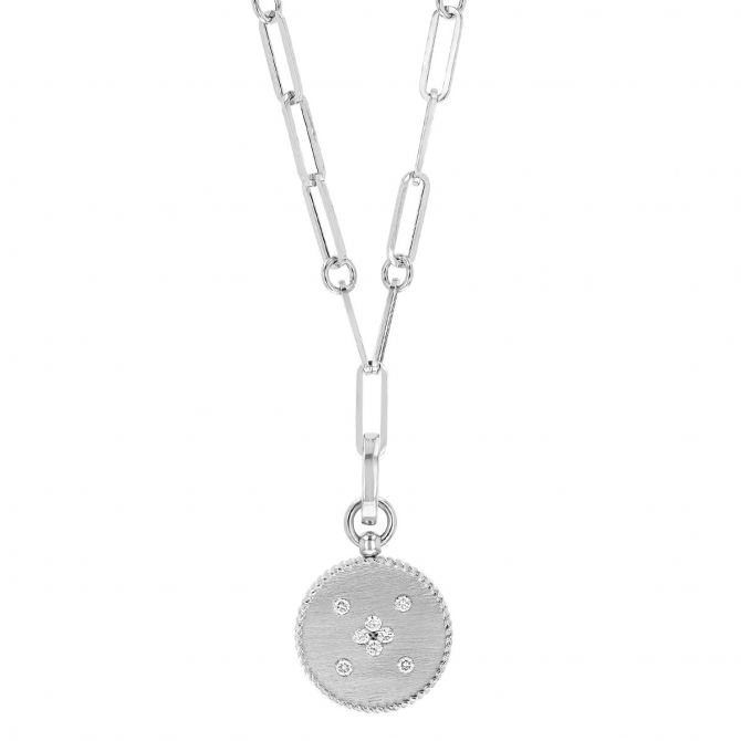 Roberto Coin Venetian Princess Diamond Medallion Pendant in White Gold, 19.5"
