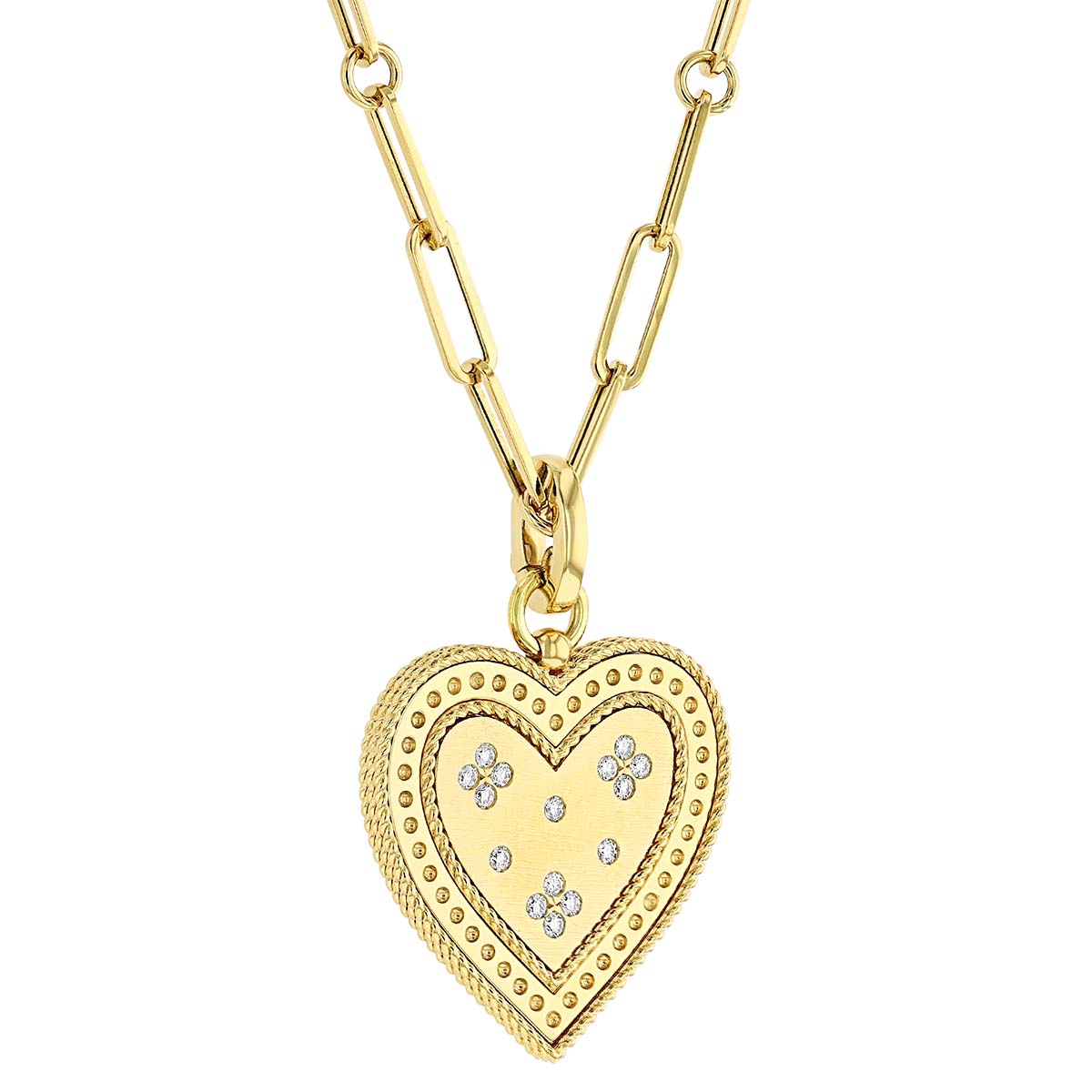 Roberto Coin Large Heart Medallion Pendant with Scattered Diamonds in Yellow Gold