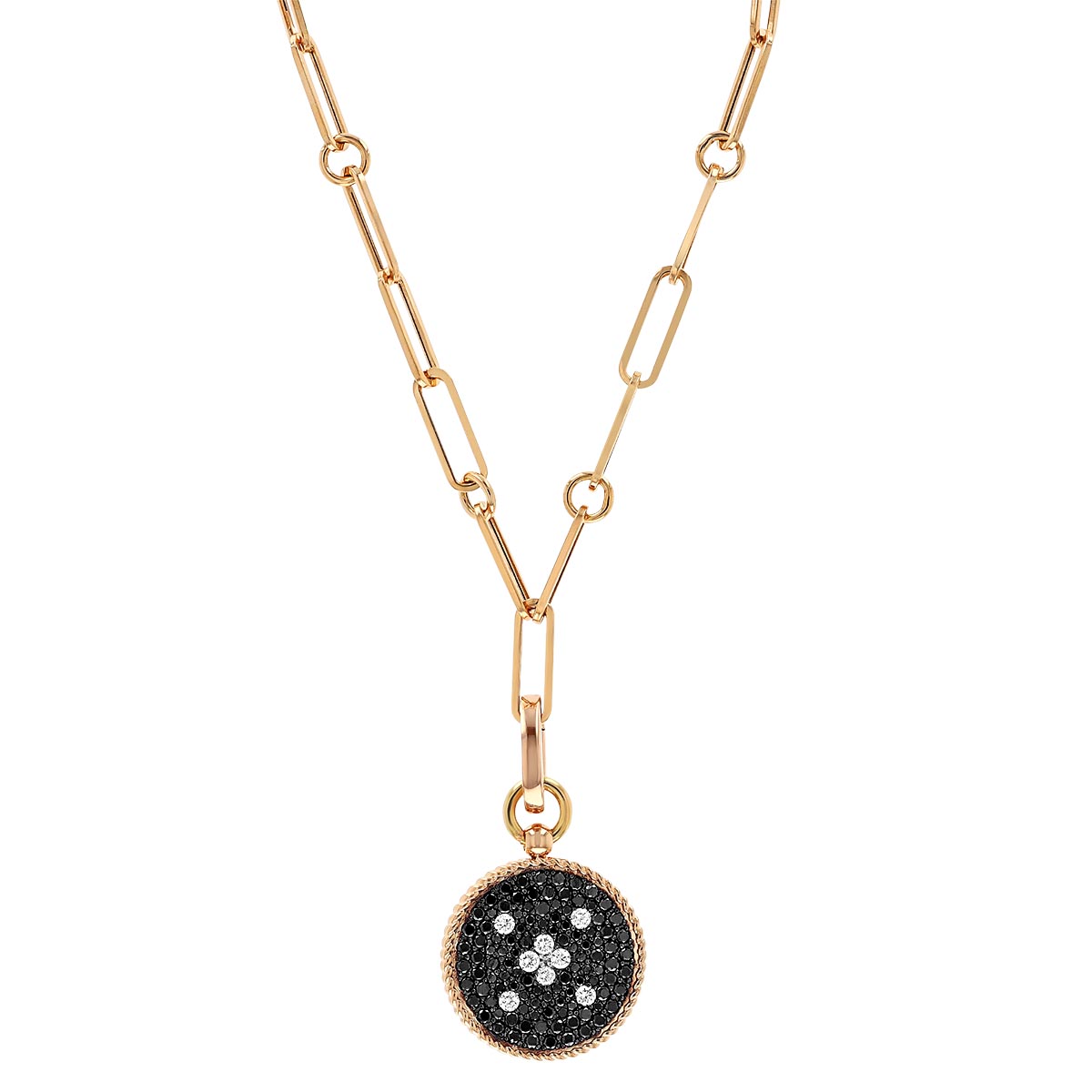 Roberto Coin Venetian Princess Black & White Pavé Diamond Medallion Pendant in Rose Gold, 19.5