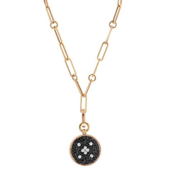 Roberto Coin Venetian Princess Black & White Pavé Diamond Medallion Pendant in Rose Gold, 19.5"