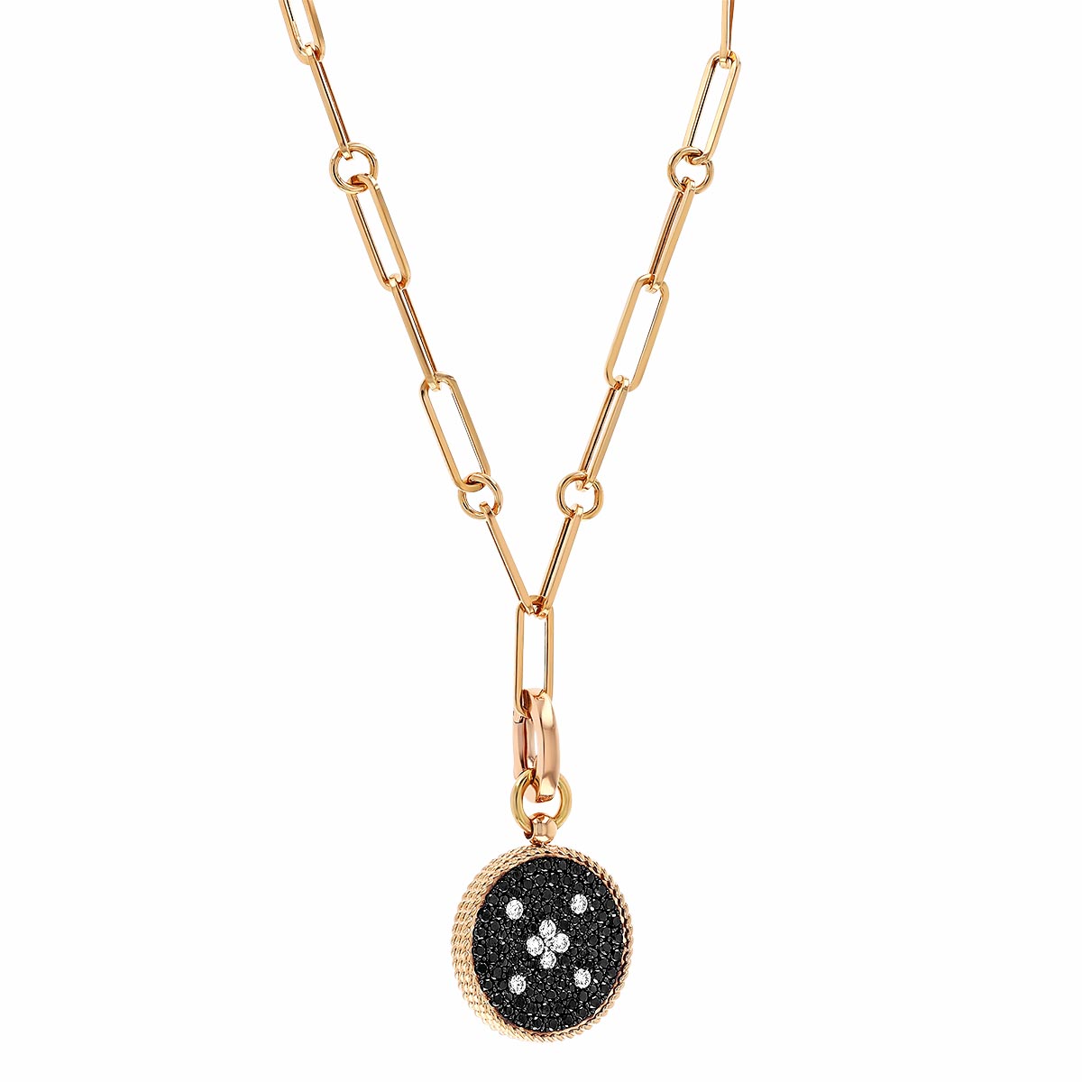 Roberto Coin Venetian Princess Black & White Pavé Diamond Medallion Pendant in Rose Gold, 19.5