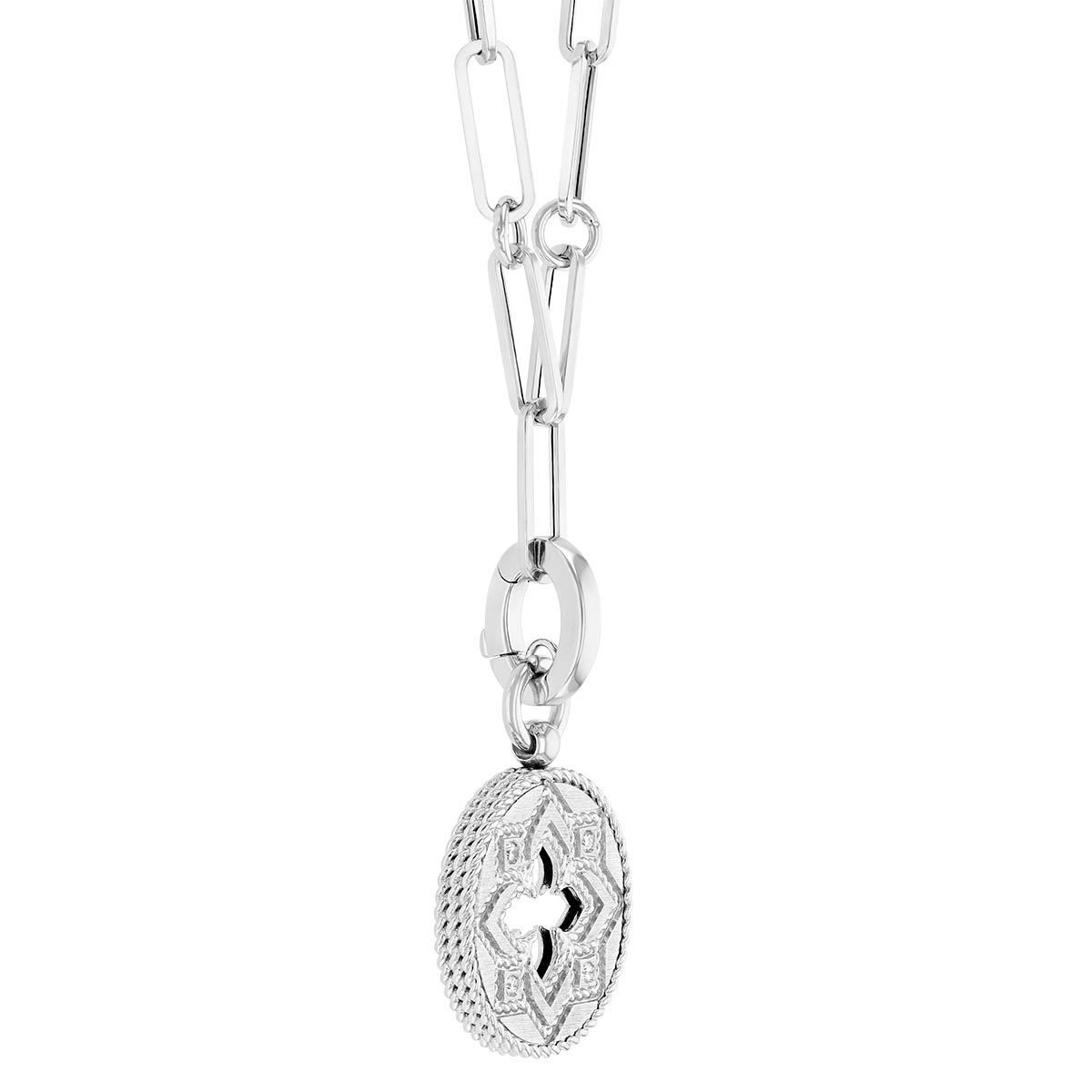 Roberto Coin Venetian Princess White Gold Cutout Medallion Pendant with Diamond Accents, 19