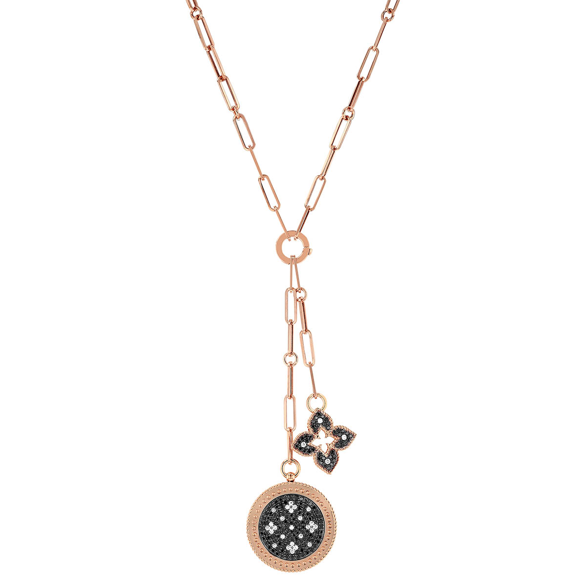 Roberto Coin Venetian Princess Black Medallion Double Pendant with Scattered Diamonds in Rose Gold