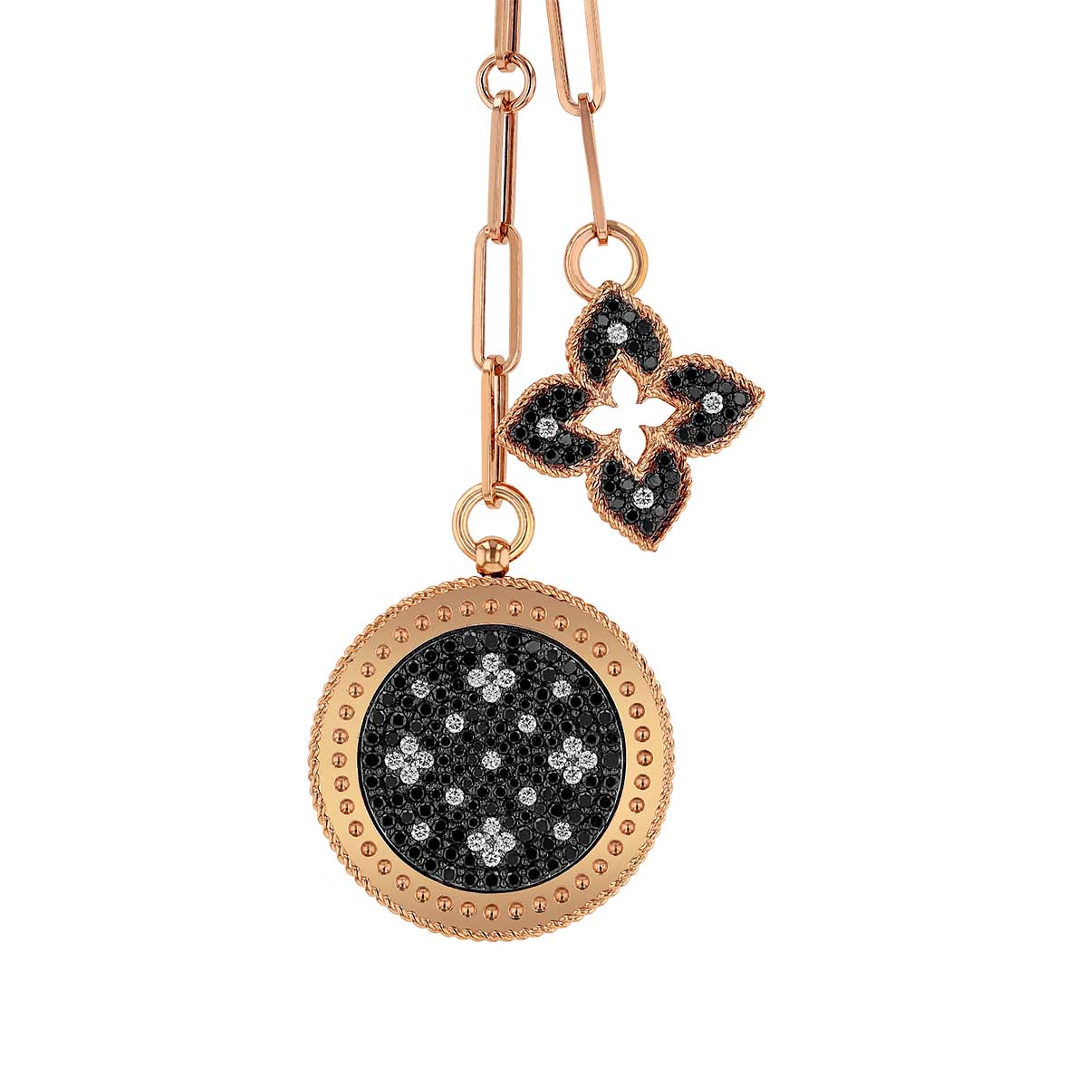 Roberto Coin Venetian Princess Black Medallion Double Pendant with Scattered Diamonds in Rose Gold