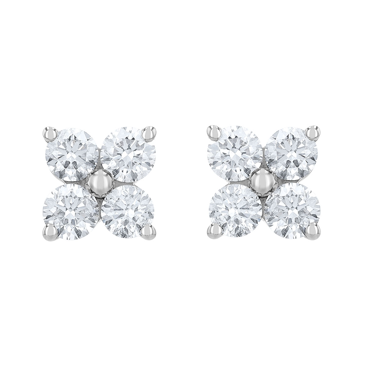 Round Diamond Quartet Stud Earrings in White Gold