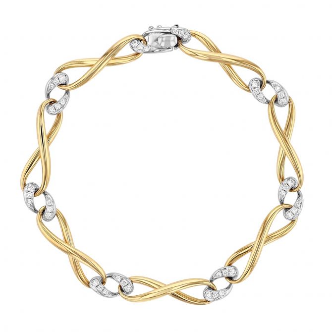 Diamond Alternating Link Twisted Bracelet in Yellow & White Gold