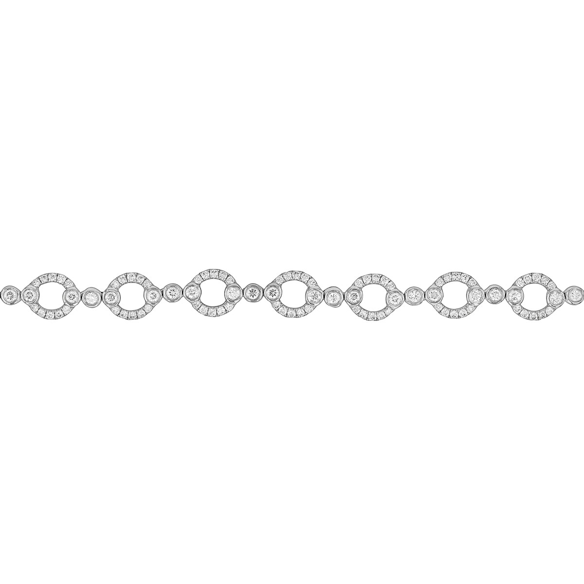 Diamond Open Circle Link Bracelet in White Gold
