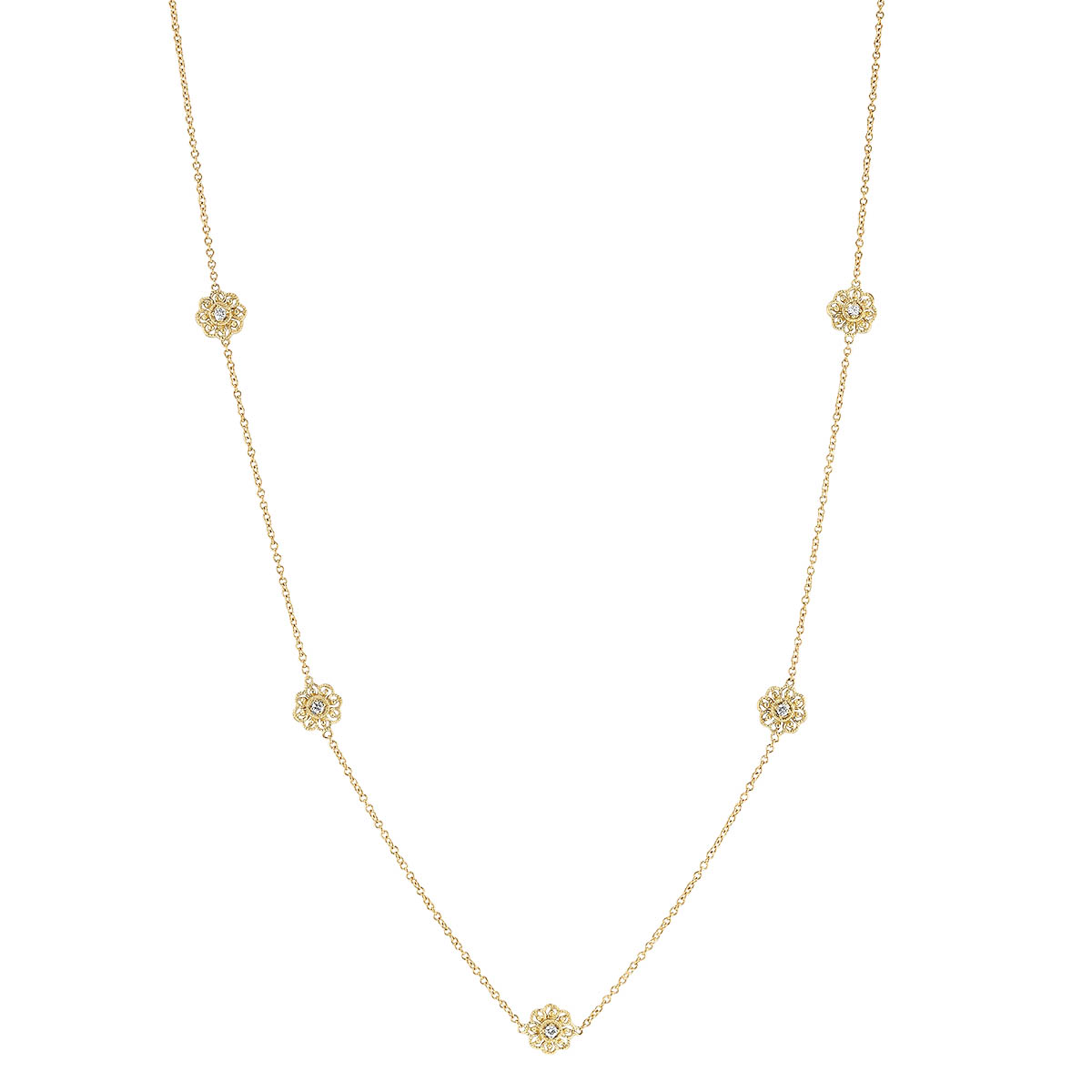 Diamonds by the Inch 5 Station Flower Necklace in Yellow Gold, 18