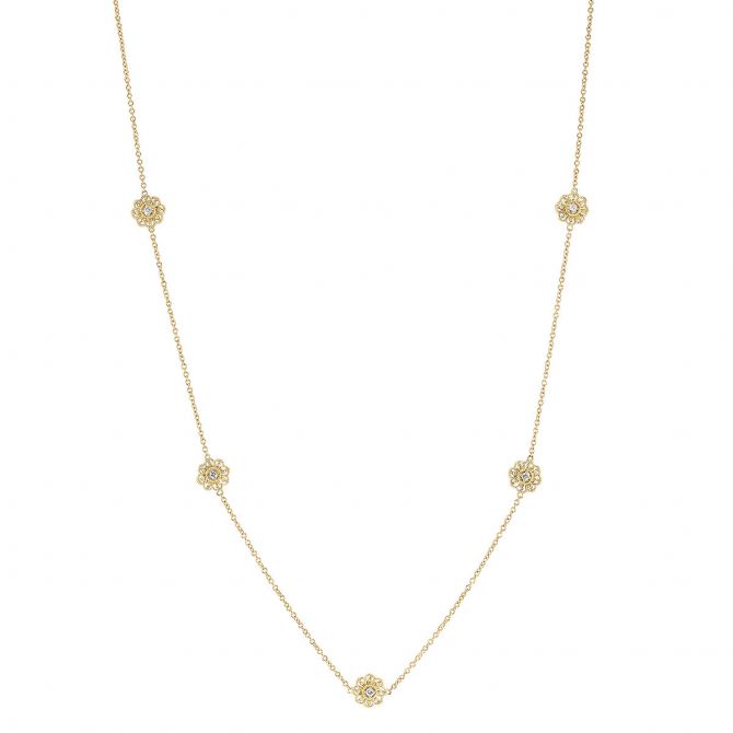 Diamonds by the Inch 5 Station Flower Necklace in Yellow Gold, 18"