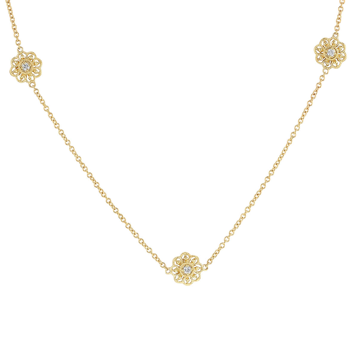 Diamonds by the Inch 5 Station Flower Necklace in Yellow Gold, 18