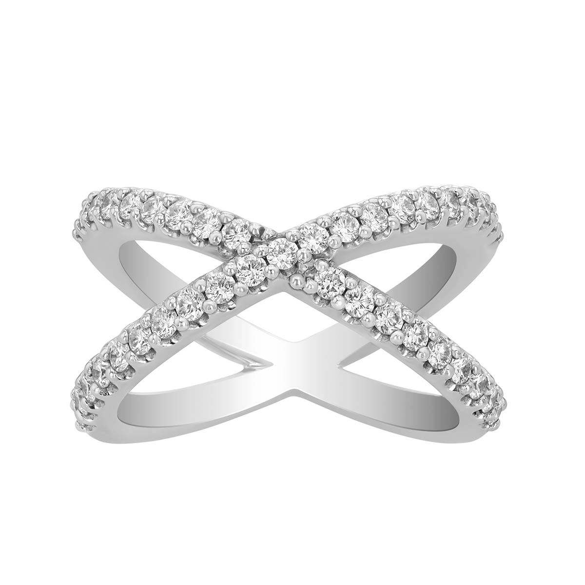 Diamond Crisscross Ring in White Gold, Size 5