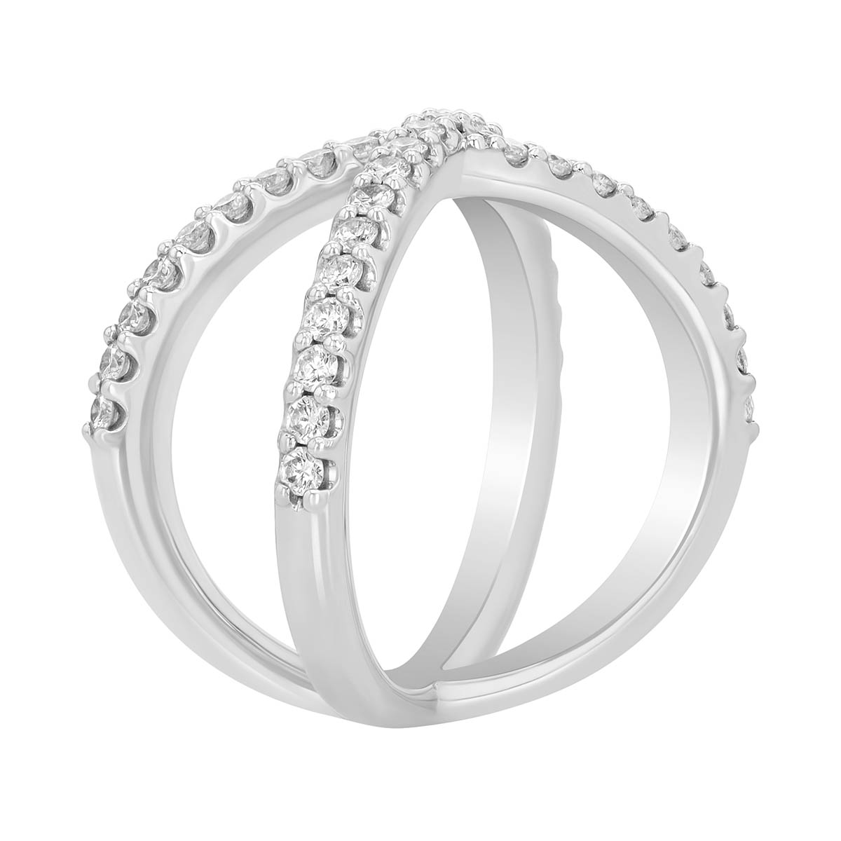 Diamond Crisscross Ring in White Gold, Size 5