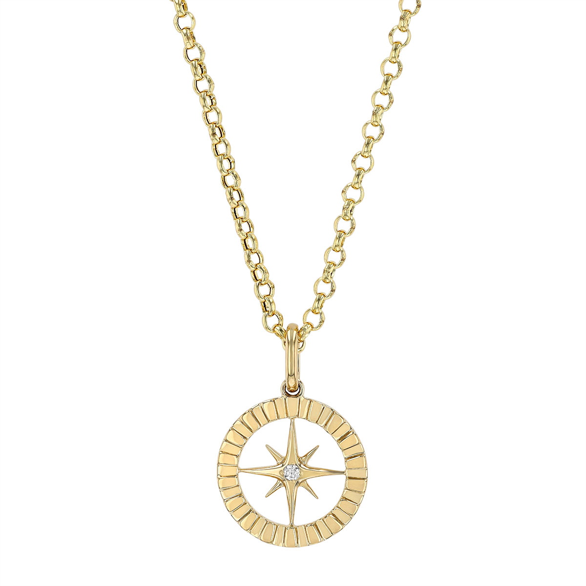 Diamond Small Compass Pendant in Yellow Gold, 18