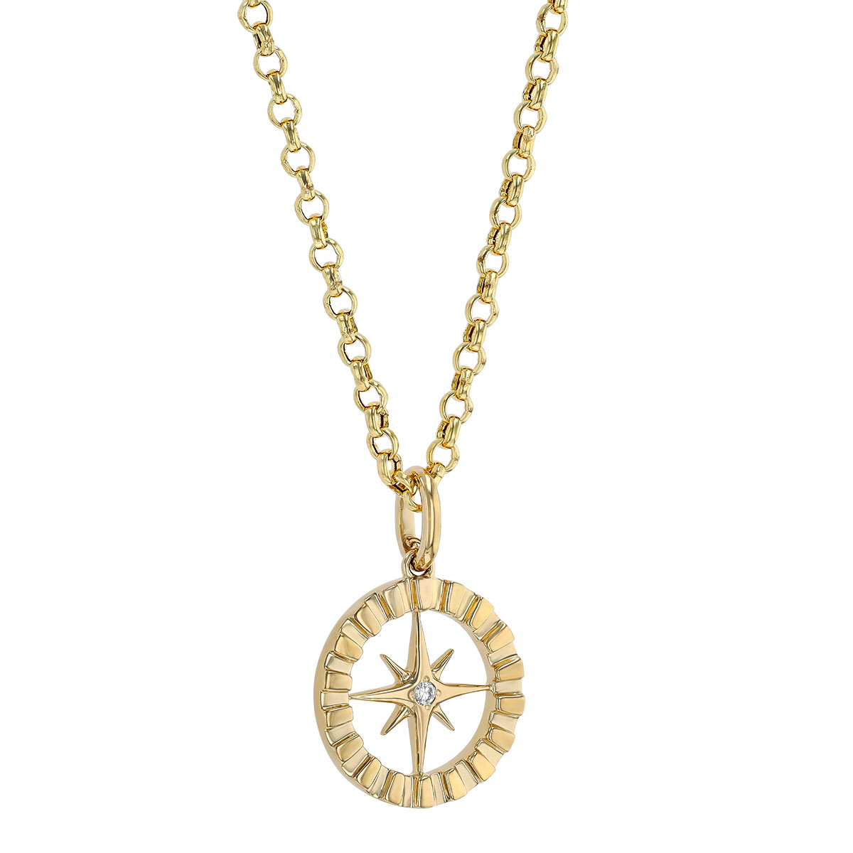 Diamond Small Compass Pendant in Yellow Gold, 18