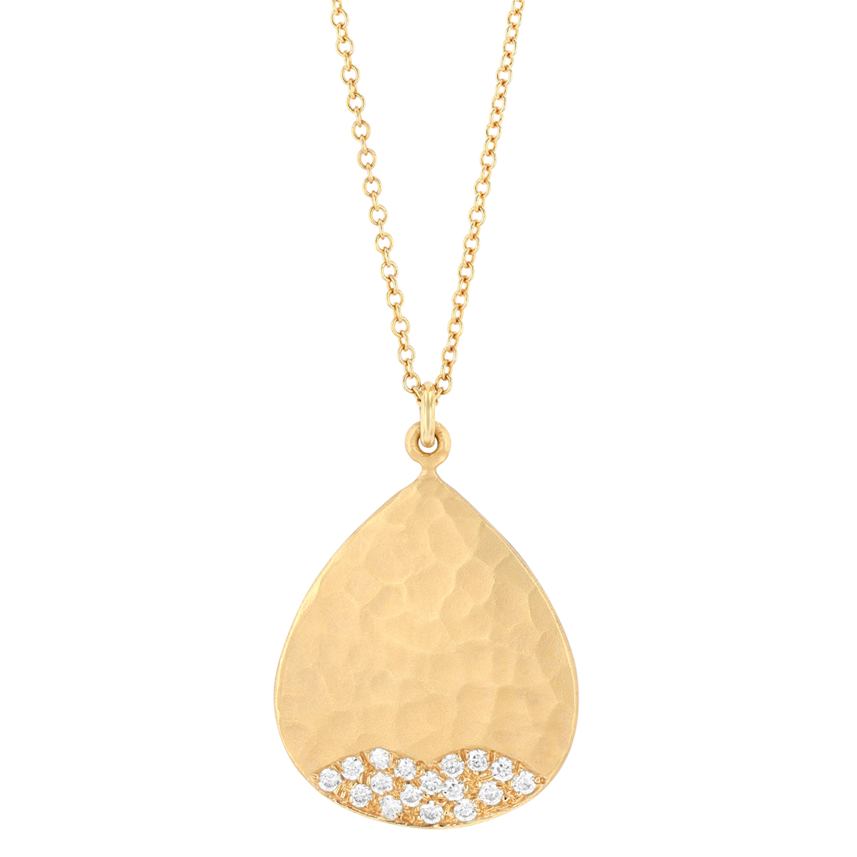 Marika Yellow Gold Hammered Teardrop Pendant with Diamond Pave, 18