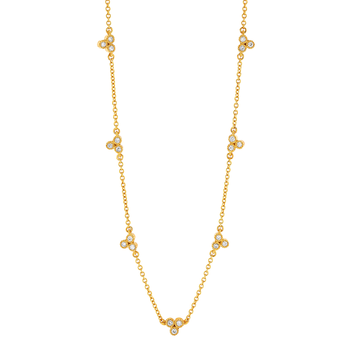Marika Bezel Set Diamond Trio Station Necklace in Yellow Gold, 17
