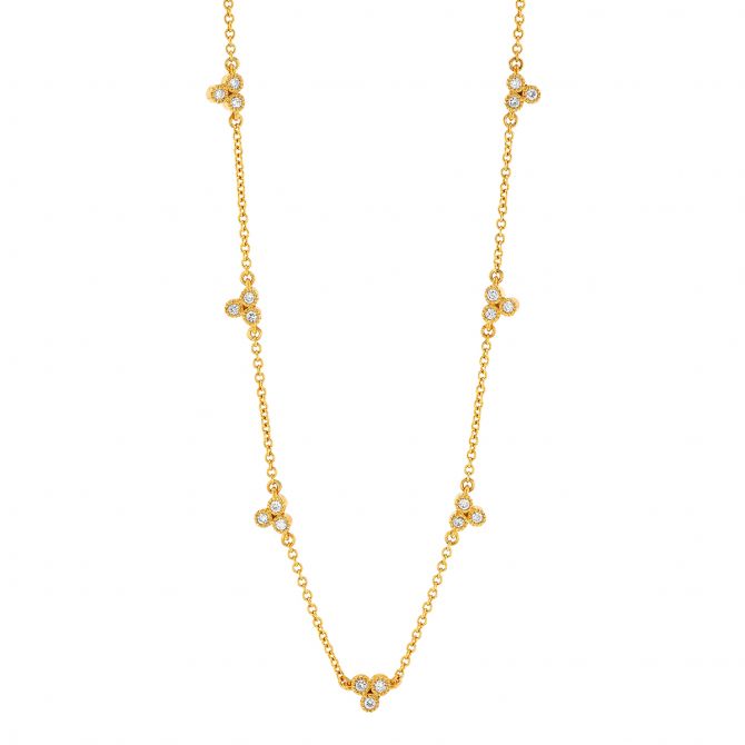 Marika Bezel Set Diamond Trio Station Necklace in Yellow Gold, 17"