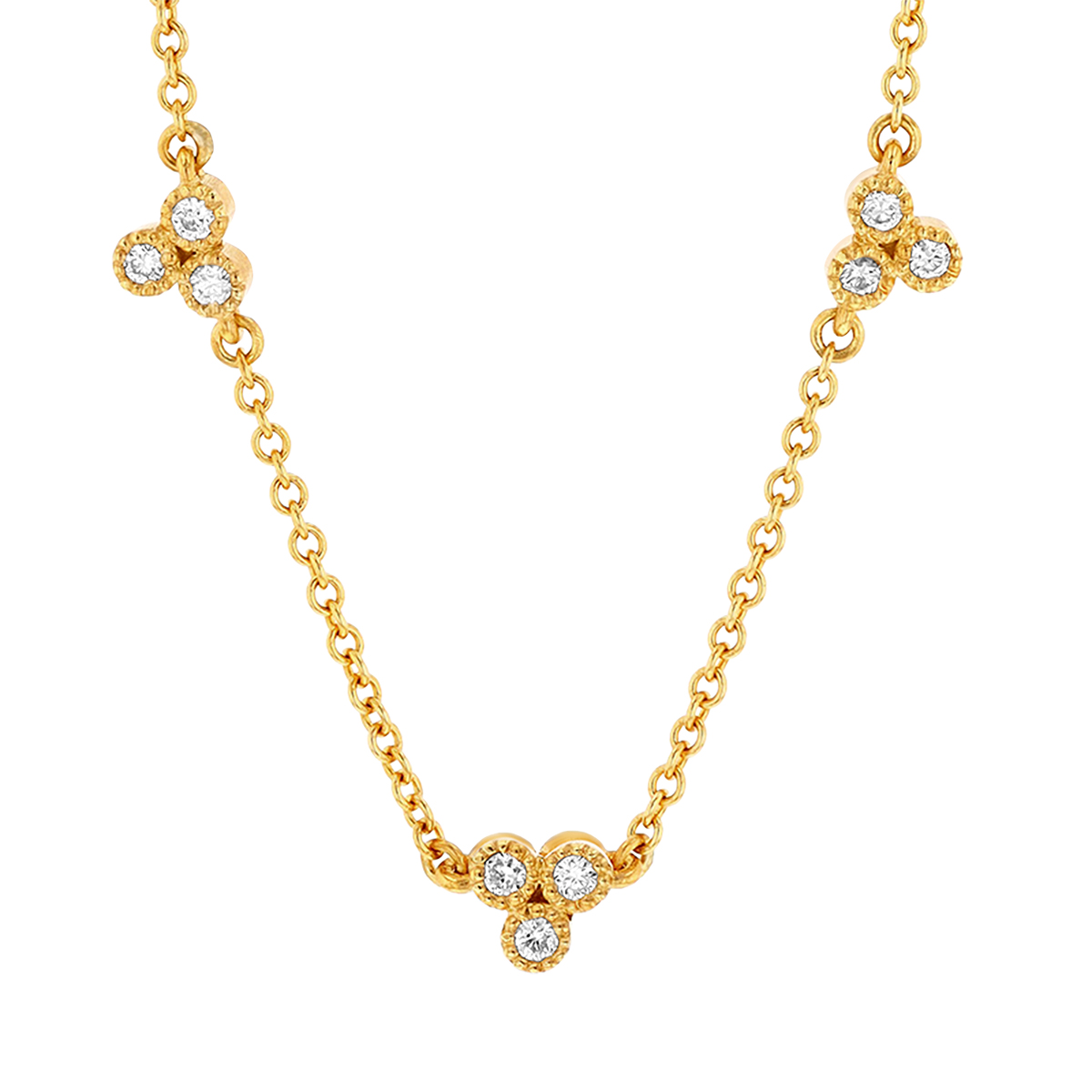 Marika Bezel Set Diamond Trio Station Necklace in Yellow Gold, 17