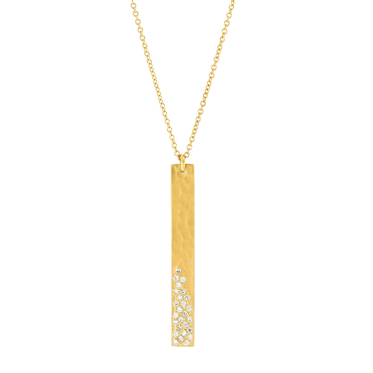 Marika Diamond Pavé Vertical Bar Necklace in Hammered Yellow Gold, 18