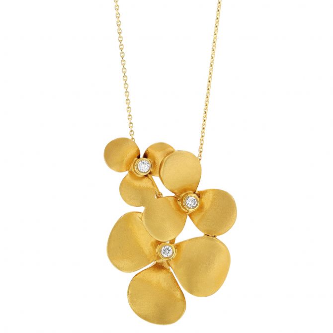 Marika Yellow Gold Flower Trio Pendant with Diamond Accents, 18"