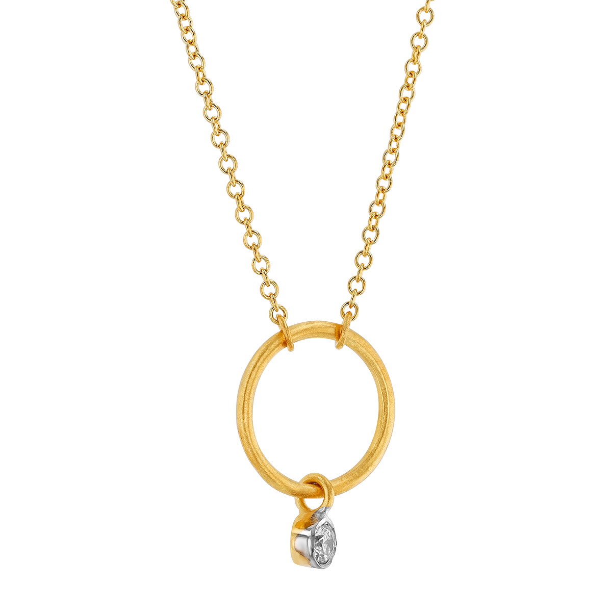 Marika Diamond Bezel Set Drop & Open Circle Pendant in Yellow Gold, 18