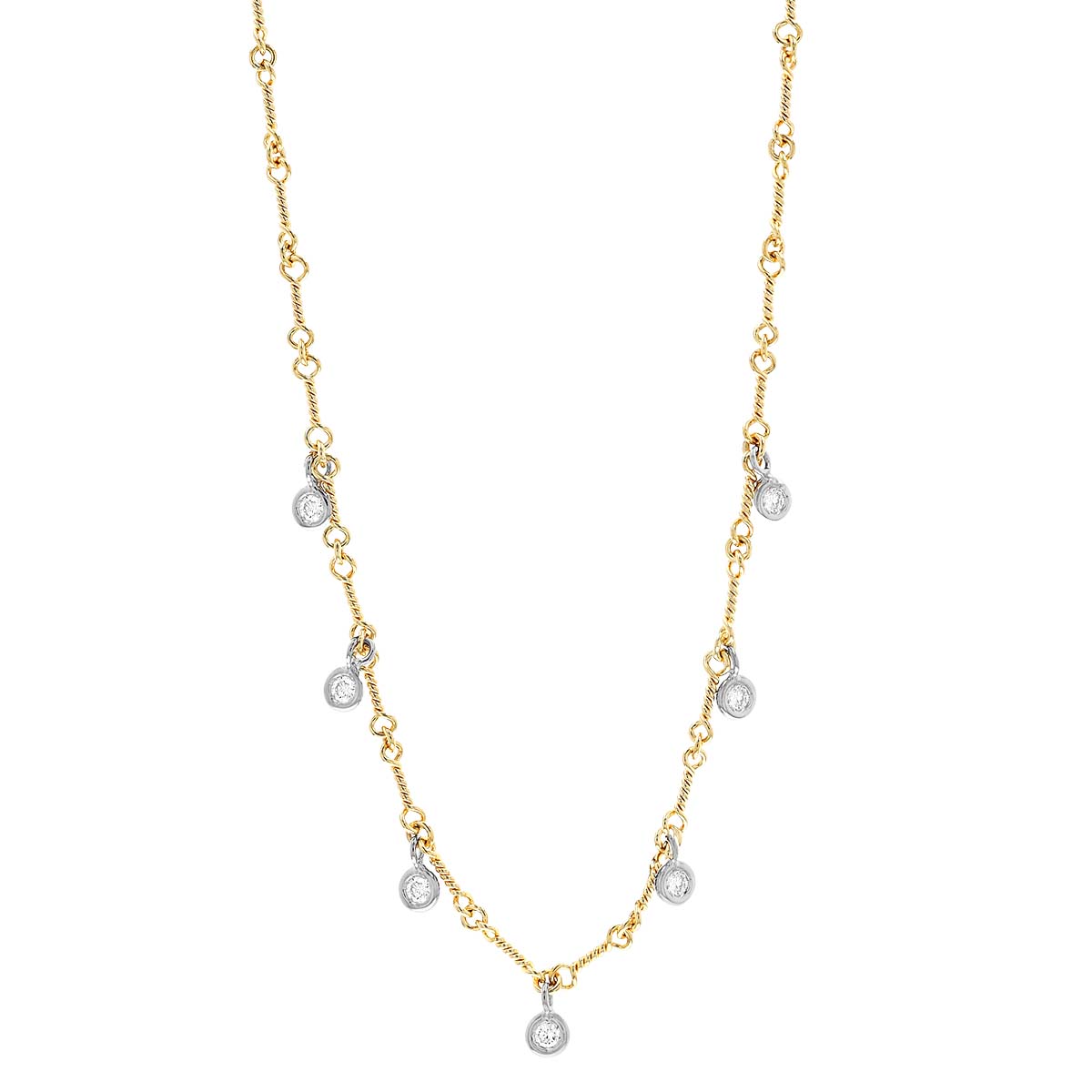 Roberto Coin Diamonds By the Inch 7 Drop Station Necklace in White & Yellow Gold