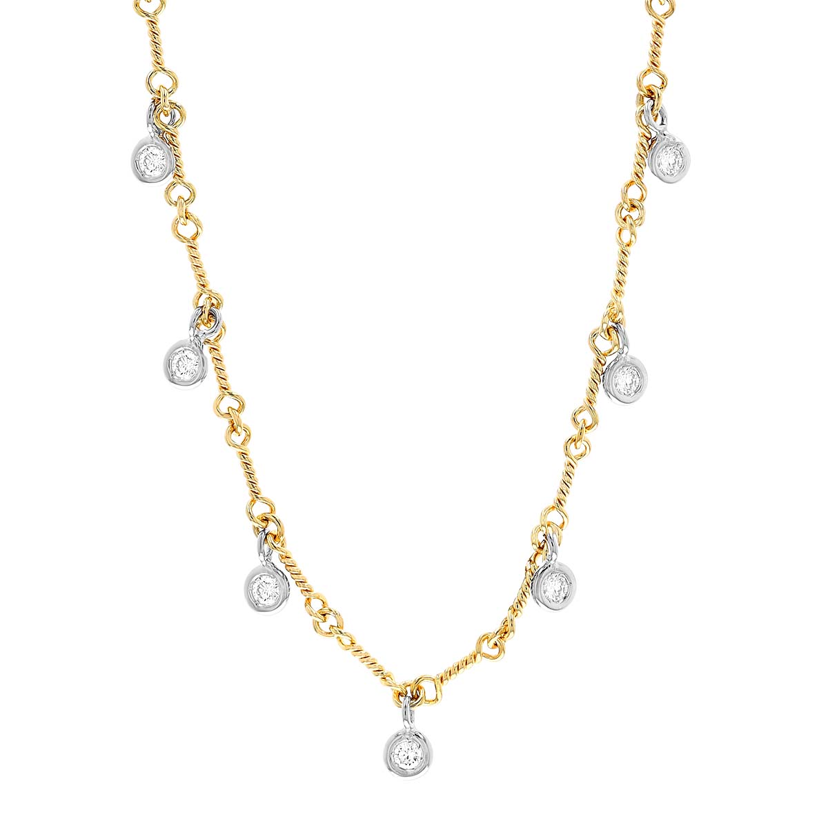 Roberto Coin Diamonds By the Inch 7 Drop Station Necklace in White & Yellow Gold