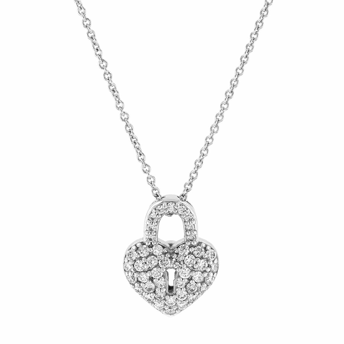 Roberto Coin Diamond Pavé Heart Lock Pendant in White Gold, 18