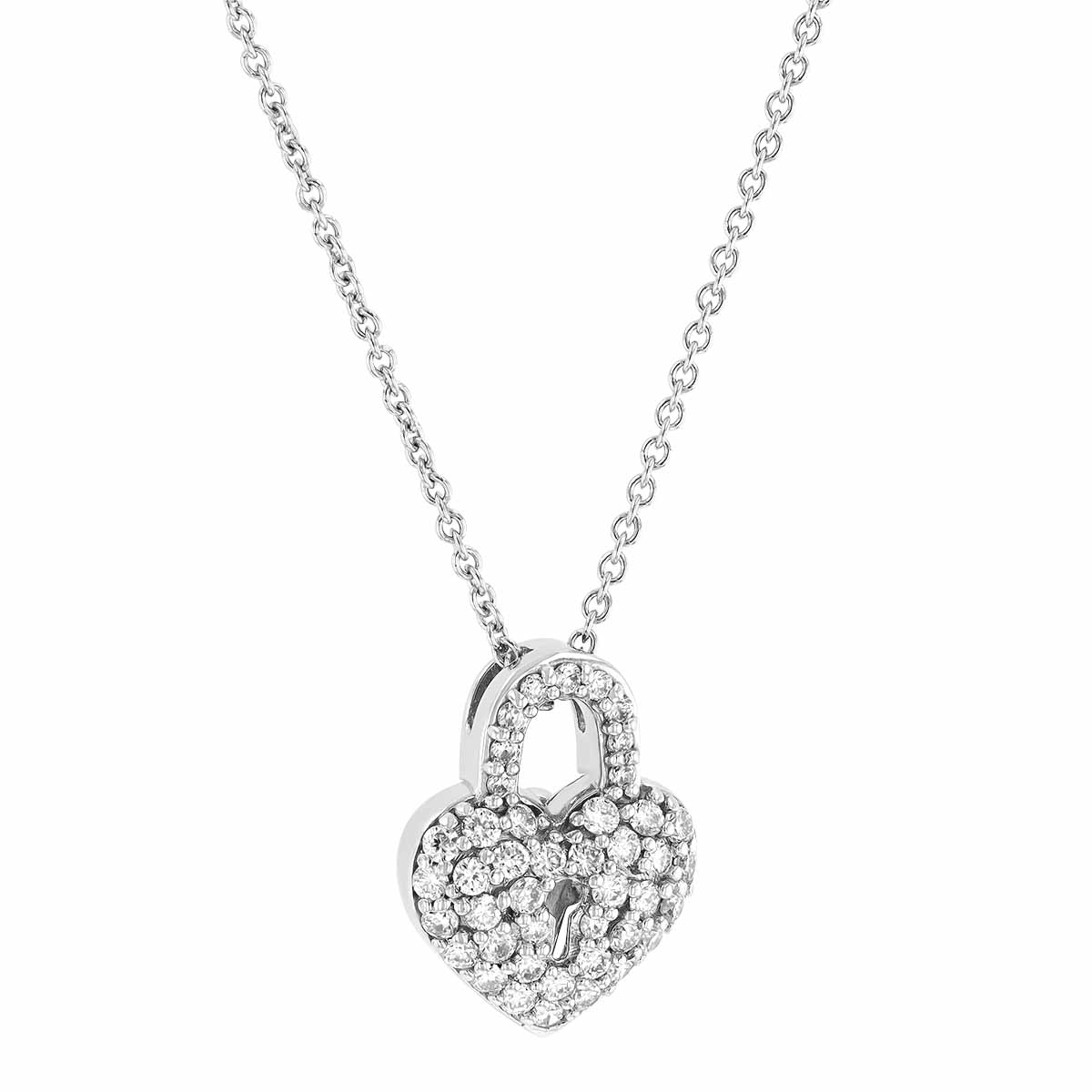 Roberto Coin Diamond Pavé Heart Lock Pendant in White Gold, 18