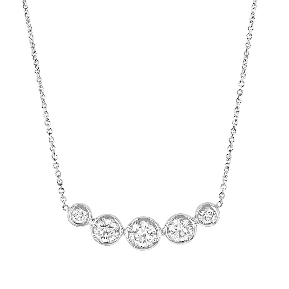 Roberto Coin Diamond Bezel Set Curved Bar Necklace in White Gold, 18