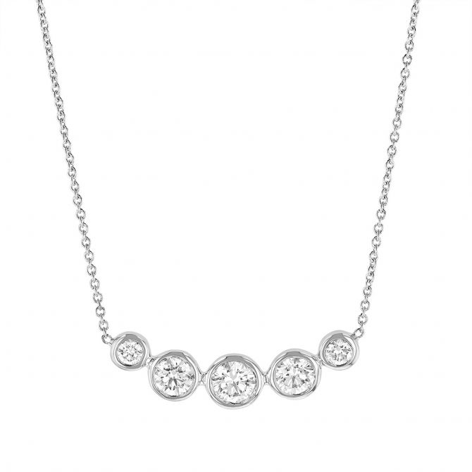 Roberto Coin Diamond Bezel Set Curved Bar Necklace in White Gold, 18"