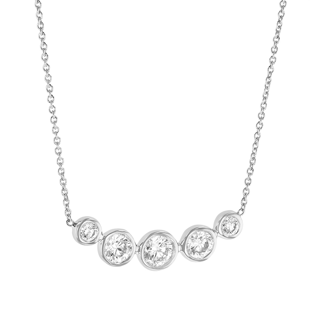 Roberto Coin Diamond Bezel Set Curved Bar Necklace in White Gold, 18