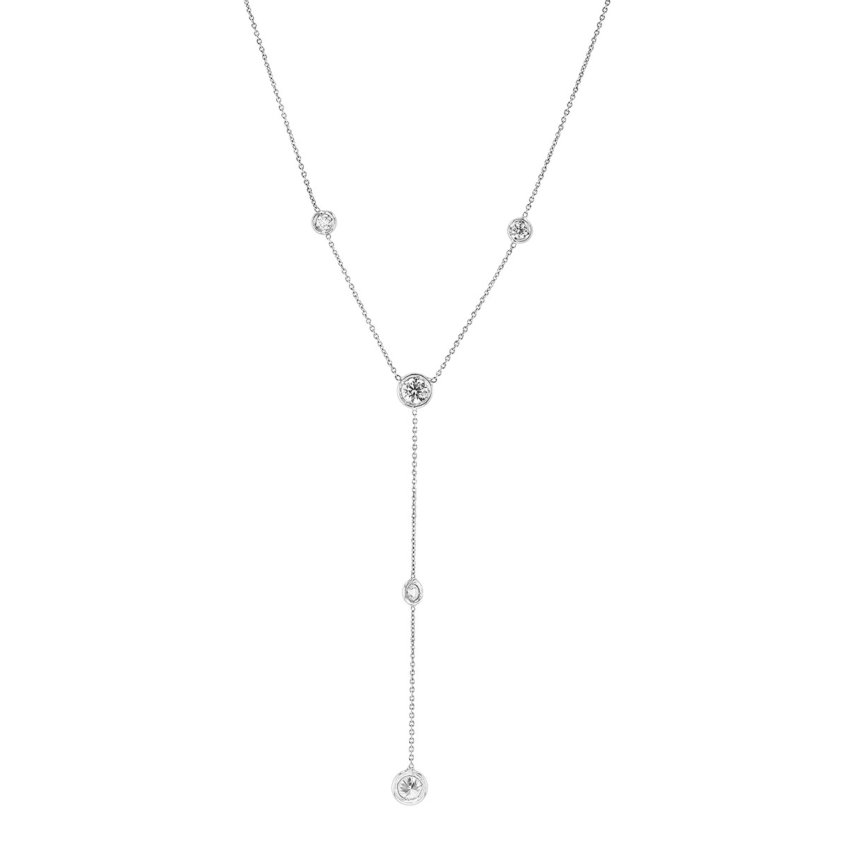 Roberto Coin Diamond Lariat 5 Stone Necklace in White Gold, 18