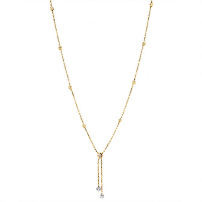 Roberto Coin Diamond Lariat Necklace with Beaded Chain in Yellow Gold, 18"