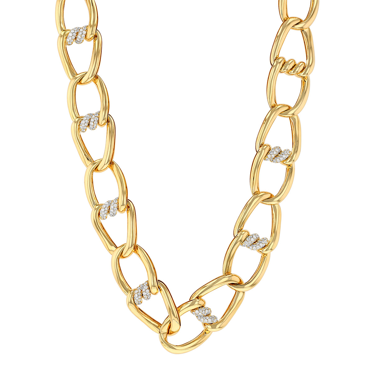 Roberto Coin Cialoma Diamond Twisted Link Necklace in Yellow Gold, 17 ...