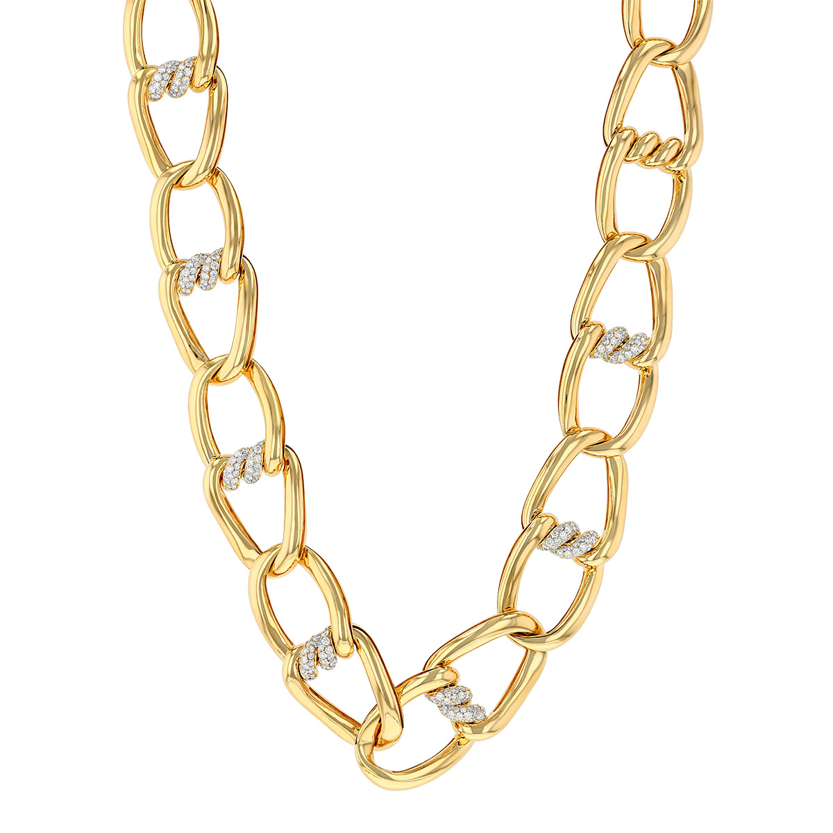Roberto Coin Cialoma Diamond Twisted Link Necklace in Yellow Gold, 17