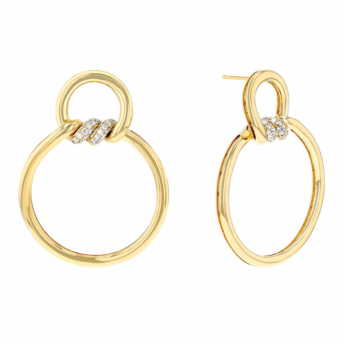 Roberto Coin Cialoma Diamond Twisted Circle Drop Earrings in Yellow Gold