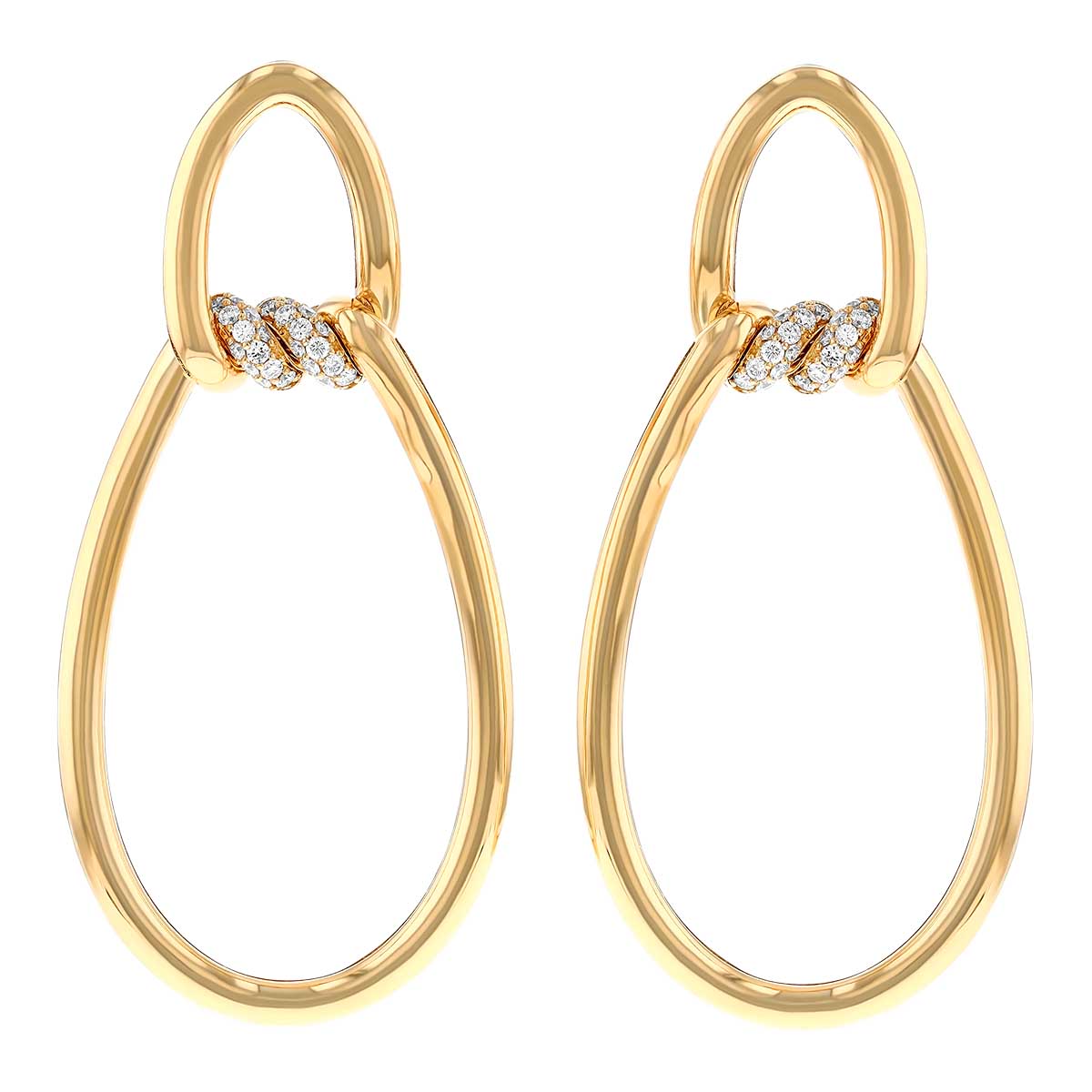 Roberto Coin Cialoma Diamond Twisted Enlongated Circle Drop Earrings in Yellow Gold