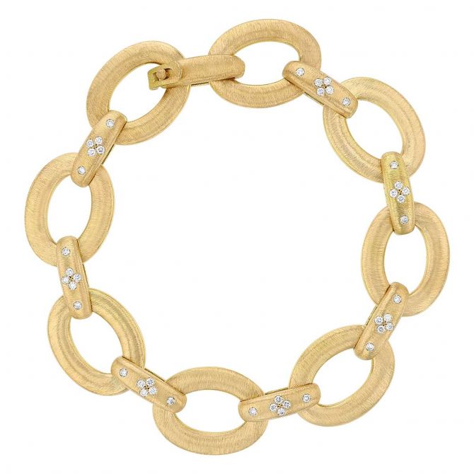 Roberto Coin Duchessa Satin Finish & Diamond Accent Oval Link Bracelet in Yellow Gold, 7"